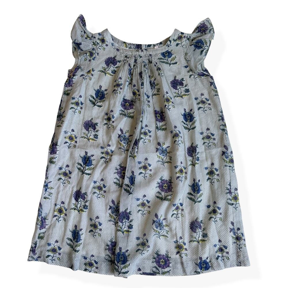 Bonpoint Girls Size 10 Purple Floral Cotton Lined Flutter Sleeve Dress